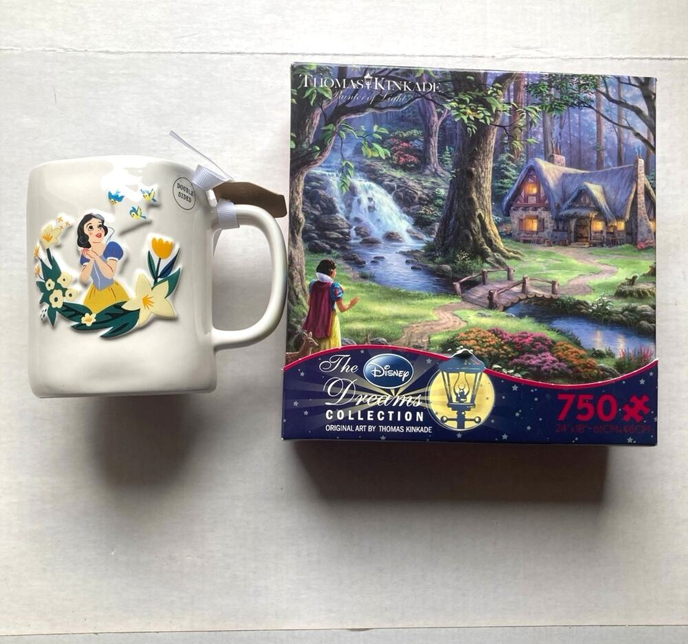 Rae Dunn 3D Snow White Mug and Thomas Kinkade 750 piece Snow White Puzzle